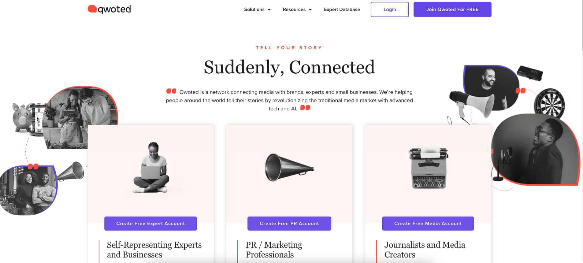The homepage for Qwoted.